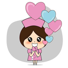 Nurse with heart, Cartoon character Nurse Design, Medical worker, Medical concept. Vector illustration.