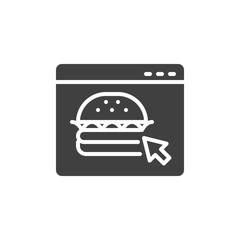 Online burger ordering vector icon. Food delivery service filled flat sign for mobile concept and web design. Website page with hamburger glyph icon. Symbol, logo illustration. Vector graphics