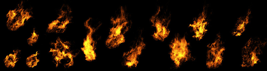 Set fire flame isolated on black background. - obrazy, fototapety, plakaty