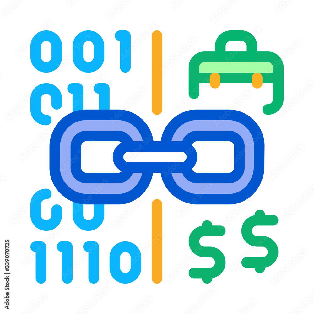 Poster linking binary code to money icon vector. linking binary code to money sign. color symbol illustrati