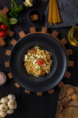 mixed thin crust pizza served