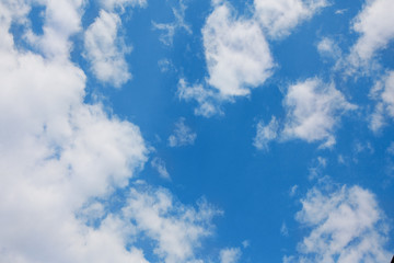 white cirrus, feathery clouds  against spring bright blue cloudy sky  on sunny day in England