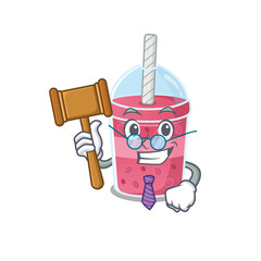A humble judge of strawberry bubble tea cartoon character design wearing glasses