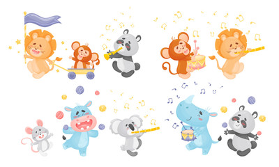 Animals Playing Musical Instruments and Juggling the Balls Vector Set