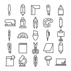 stationery and office supply icons set line design