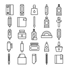 stationery and office supply icons set line design