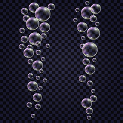 Soap bubbles. Strems of colorful water bubbles isolated on transparent background. Vector illustration