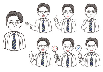 年配ドクターの表情バリエーション