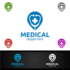 Pin Locator Cross Medical Hospital Logo for Emergency Clinic or Volunteers Concept