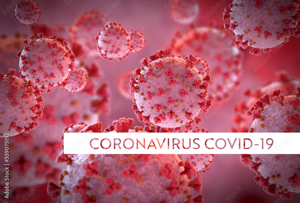 Aufkleber 3d rendering of the coronavirus on a microscopic level. microscope close-up of the covid-19 disease.