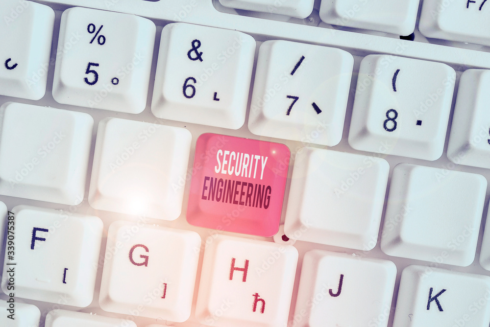 Poster handwriting text security engineering. conceptual photo focus on the security aspects in the design 