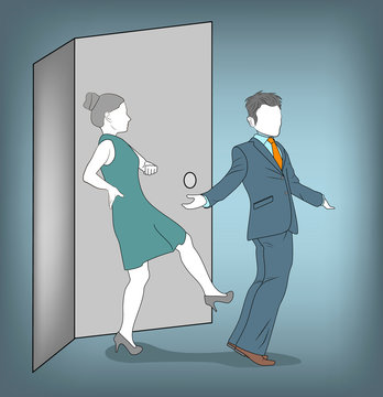 female boss kicks out subordinate. job deprivation. unemployment. vector illustration.