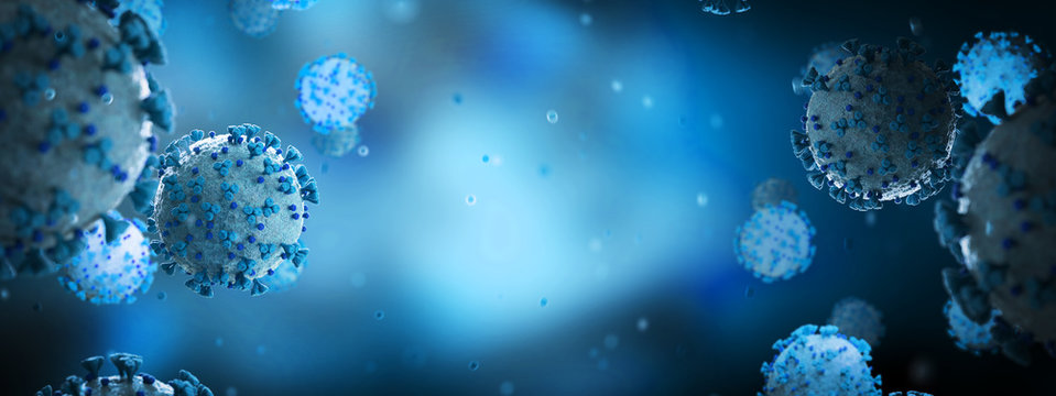 Microscopic close-up of the covid-19 disease. Coronavirus illness spreading in body cell. 2019-nCoV analysis on microscope level 3D rendering