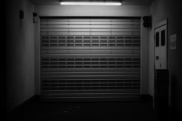 Garage doorway at night