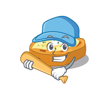 Picture of baked potatoes cartoon character playing baseball