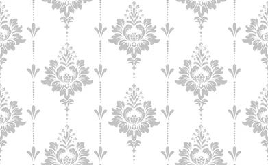 Foto auf Glas Wallpaper in the style of Baroque. Seamless vector background. White and grey floral ornament. Graphic pattern for fabric, wallpaper, packaging. Ornate Damask flower ornament. © ELENA
