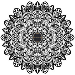 Mandala, tracery round boho doodle. Ethnic ornament, sketched symmetry. Folk, meditation design. Curved shape, isolated on white. Black and white art. Vector
