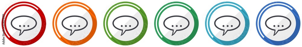 Aufkleber forum icon set, flat design vector illustration in 6 colors options for webdesign and mobile applica