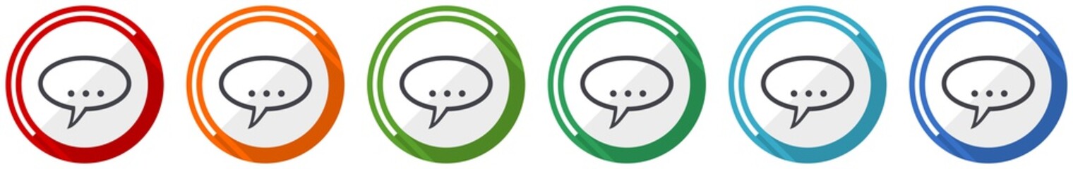 Forum icon set, flat design vector illustration in 6 colors options for webdesign and mobile applications