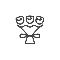 Icon of flower shop buying bouquets checkout, online shopping, e-commerce concept outline symbol. Vector 