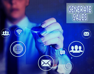Word writing text Generate Sales. Business photo showcasing process of making contact and detail...