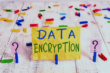 Conceptual hand writing showing Data Encryption. Concept meaning Conversion of data into code for...