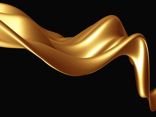 Golden abstract wavy liquid background