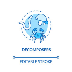 Decomposers blue concept icon. Food chain final link, reducers. Biological process in nature idea thin line illustration. Vector isolated outline RGB color drawing. Editable stroke