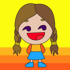satisfied girl looking sideways that just saw something awesome & now has a happy smiling face with facial expression of awesomeness, simple colored emoticon, primitive vector art