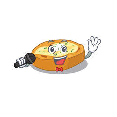Talented singer of baked potatoes cartoon character holding a microphone