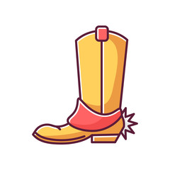 Western movie RGB color icon. Traditional american cinema genre, cowboy films. Cinematography, filmmaking category. Boot with spur isolated vector illustration