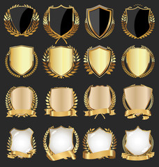 Golden shield with gold laurels - obrazy, fototapety, plakaty