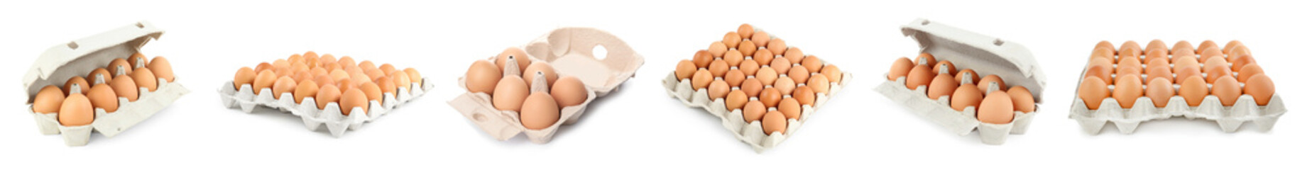 Set of raw chicken eggs on white background. Banner design
