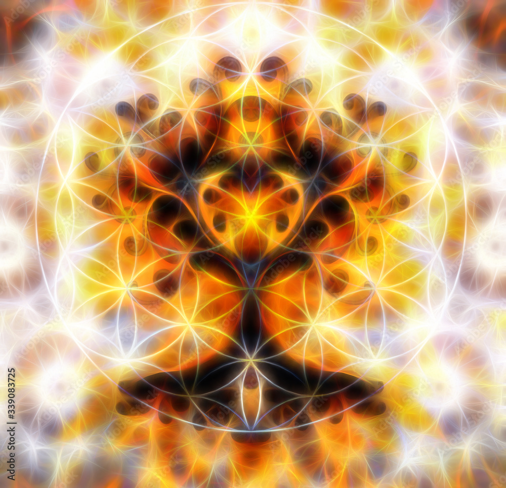 Poster tree of life symbol, flower of life pattern, yggdrasil. fractal effect.