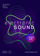 Neon club flyer. Electro dance music. Trance party dj. Electroni