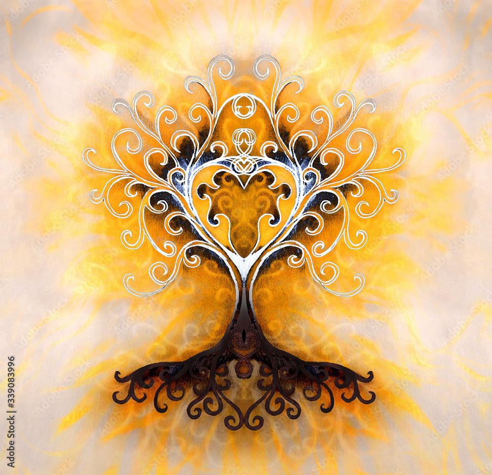 Aufkleber tree of life symbol on structured ornamental background, yggdrasil.