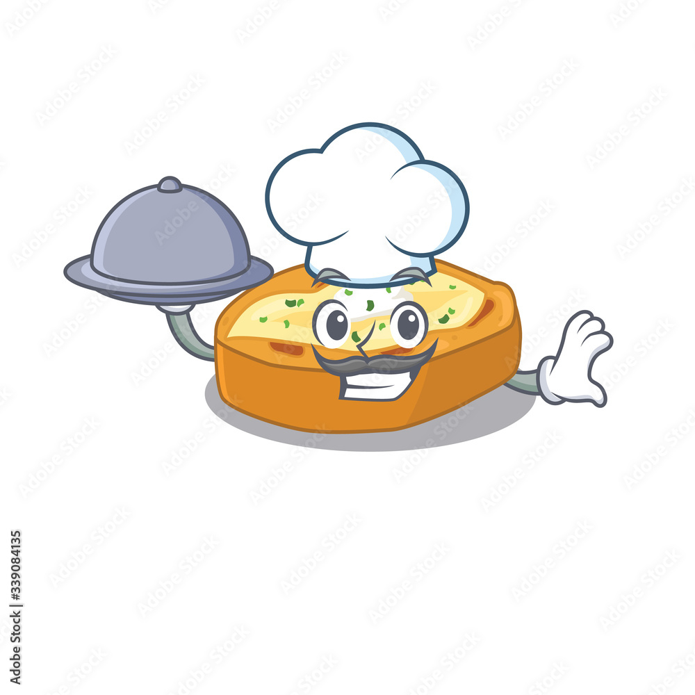 Poster Baked potatoes chef cartoon character serving food on tray