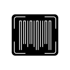 Barcode black glyph icon. Universal product code, quality control item. Linear and matrix bar code, machine-readable form data. Silhouette symbol on white space. Vector isolated illustration