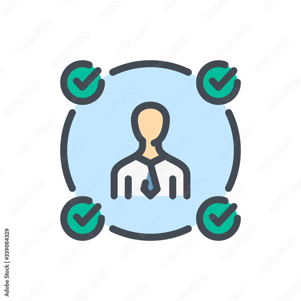Poster multitasking color line icon. project management vector outline colorful sign.