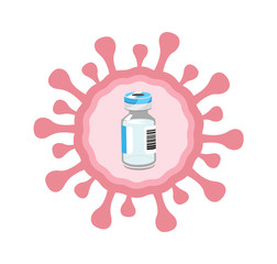 Vector image of a coronavirus with a bottle or vial - vaccine 