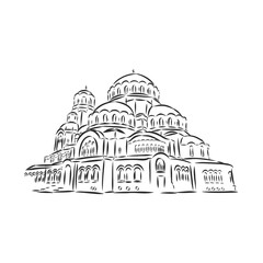 Alexander Nevsky Cathedral in Sofia, Bulgaria. A drawing drawn by hand with a black handle