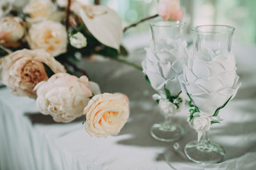 Head table for the newlyweds at the wedding hall.