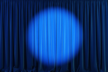 Blue curtains stage, theater background with spotlights.  - obrazy, fototapety, plakaty