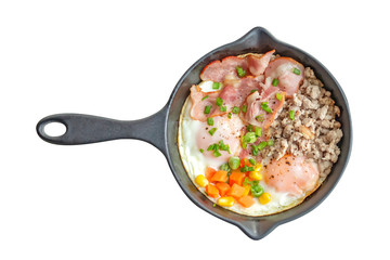 Top view homemade breakfast set on white background. With clipping path.