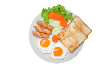 Top view homemade breakfast set on white background. With clipping path.