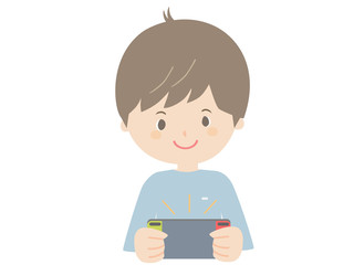 Men playing on a portable game console.