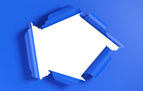 Torn blue paper with white background. Space for text. Clipping path included.