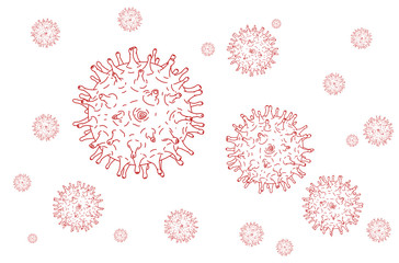 Covid19 on white background. red virus illustration outline