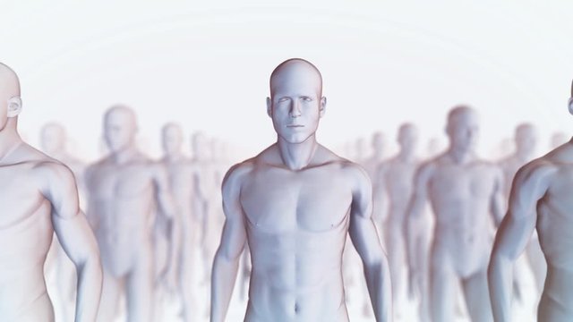 3D Rendering male crowd. Human body vaccine dramatic apocalypse. coronavirus. Artificial intelligence code id2020