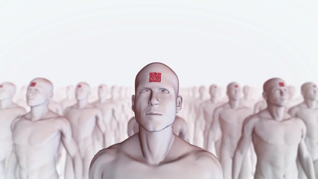 3D Rendering male crowd. Human body vaccine dramatic apocalypse. coronavirus. Artificial intelligence code id2020
